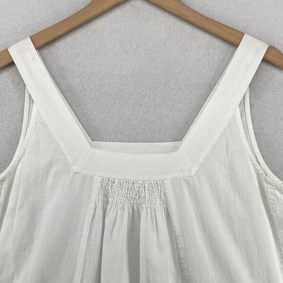 EILEEN FISHER Top L Cotton Woven Tunic Tank Smocked Square Neck Shell White - Picture 4 of 13
